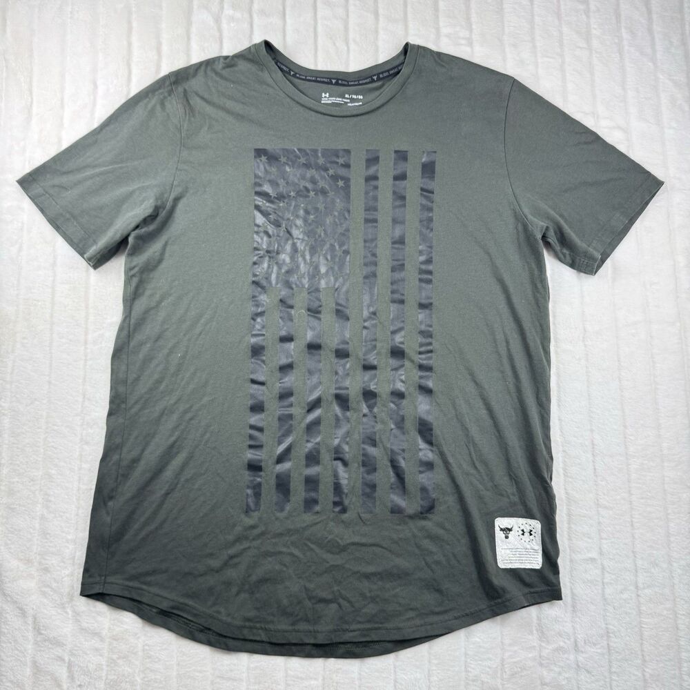 Under Armour T-Shirt Project Rock Mens XL USA Freedom Double Sided Print Olive*